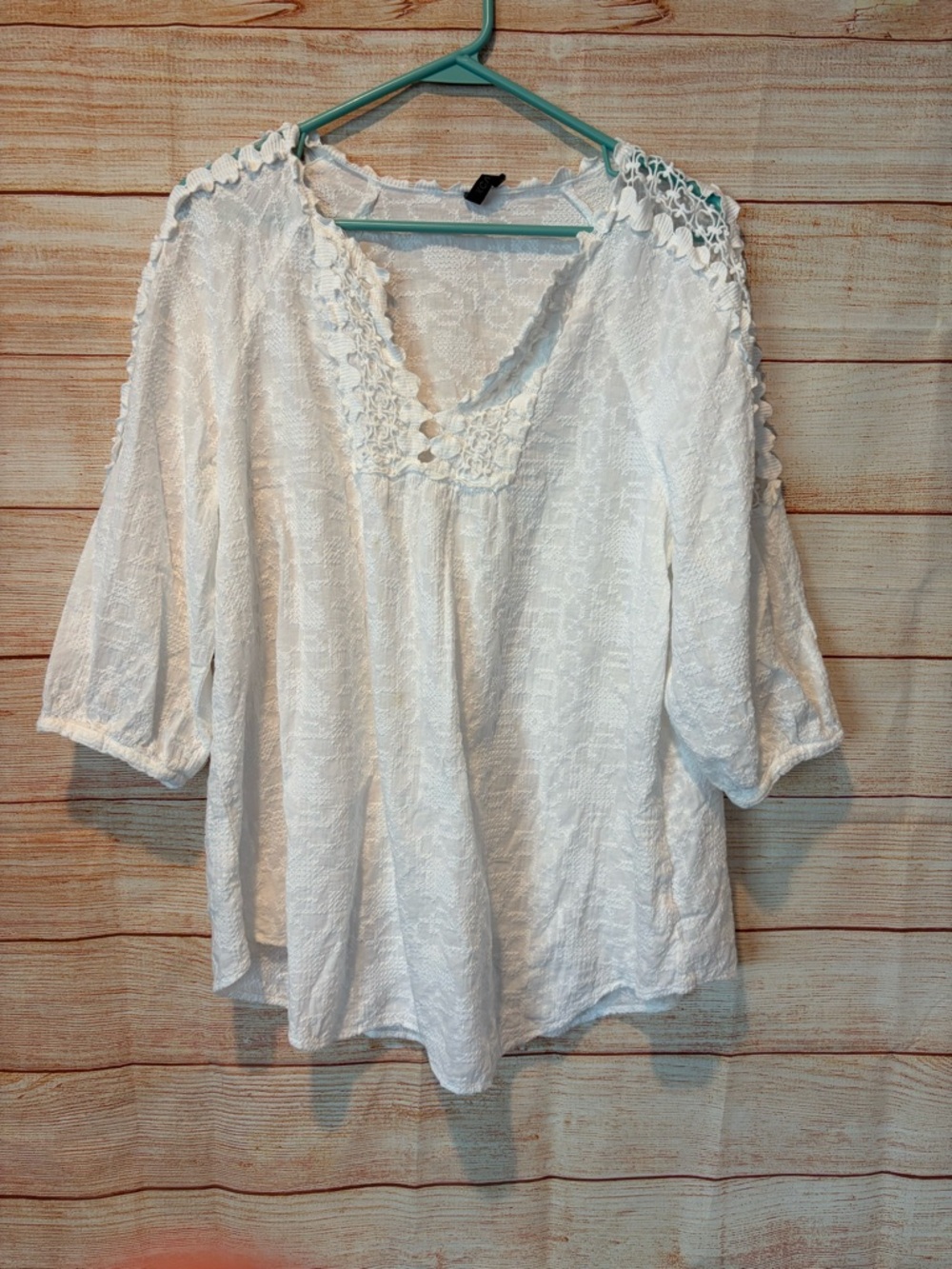 XCVI White Crochet Trim V-Neck Tunic Top